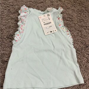 Zara Light Blue Kids Tank Top with Floral Ruffles